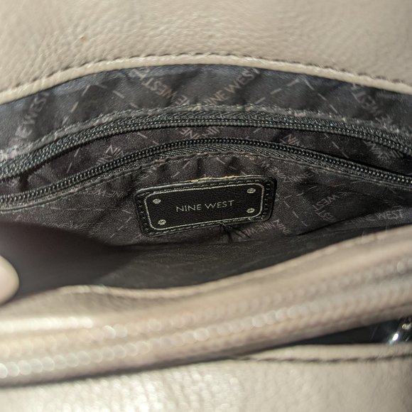 Nine West Vegan Leather Mini Handbag Cream and Black Color Block - Picture 4 of 6